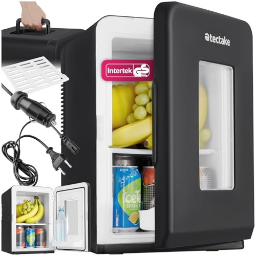 TecTake® mini nevera portatil electrica, nevera pequeña para cosméticos, frigorificos pequeños 2 en 1 con función enfriamiento y calefacción, cables AC/DC y modo ECO - Negro
