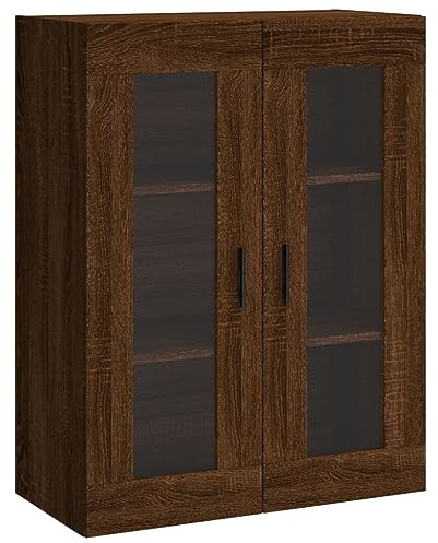 Annlera Armadio pensile in legno da cucina, armadietto sospeso, armadietto da bagno, design elegante, colore marrone, effetto rovere, 69,5 x 34 x 90 cm
