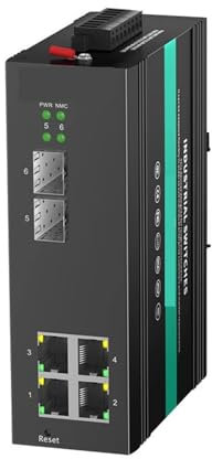 Hookurity Switch Industriale su Guida DIN Gigabit Ethernet Switch gestito Gigabit Industriale a 6 Porte con uplink 4 Poe e 2 SFP