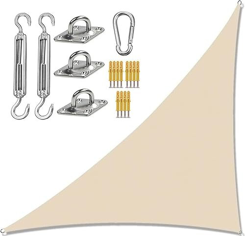 Sun Shade Sail Canopy Waterproof UV Block Triangle Garden Sail with Fixing Kit Right Angle Sunshade Awning for Garden Picnic or Camping Beige 3m x 3m x 4m