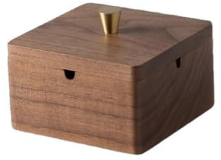 Aschenbecher Quadratischer Aschenbecher aus Walnussholz, herausnehmbarer Edelstahl-Inneneinsatz, Zigarettenaschenbecher mit Messinggriffdeckel, Aschenbecher for den Innen- und Außenbereich Desktop-Asc