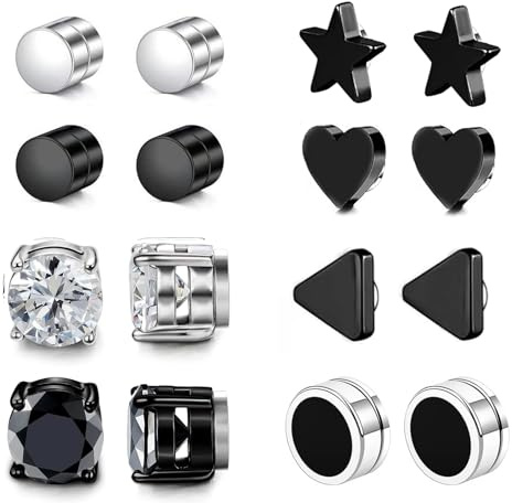 Männer Edelstahl Ohrstecker, 6/8 Paare Magnetische Ohrringe Set Ohrstecker Herren Fake Plugs Edelstahl Ohrringe für Männer Frauen Unisex 6/8/9mm