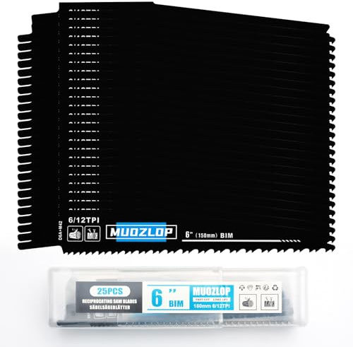 MUOZLOP Lot de 25 lames de scie sabre 150 mm - Lame de scie sabre 6/12 TPI - Pour scie sabre à bois (25, 6/12TPI 150 mm)