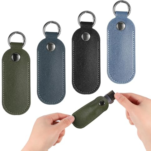 4 Pack USB Stick Leather Protective Case Small Leather Case for Flash Drive USB Holder with Keychain for Students Teachers Office Workers (12 x 4 cm)