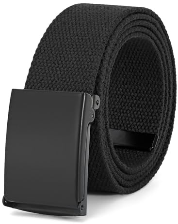 VONMELLI Tagliato per Adattarsi Tela Web Cintura Dimensioni Flip-Top Solido Nero Militare Fibbia Completamente Regolabile Cinture Uomo Fettuccia Nero L