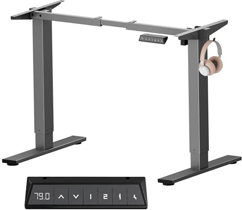 SANODESK Höhenverstellbarer Schreibtisch Elektrisch Tischgestell mit 2 Haken und LED-Höhenanzeige,Antikollisionsfunktion und Memory-Steuerung,Grau