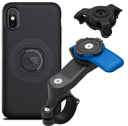 QUAD LOCK Lenker Handyhalterung für Motorrad mit Vibrationsdämpfer und MAG Hülle für iPhone X/XS