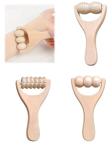 3 Stückmassageroller Holz,Massageroller,Faszienrolle,Massage Roller,Massagegerät Mit Griff Faszienrolle,Entspannung Von Rücken, Bein, Händen, Ganzkörpermuskulatur,Perfekt Für Entspannung Und Wellness