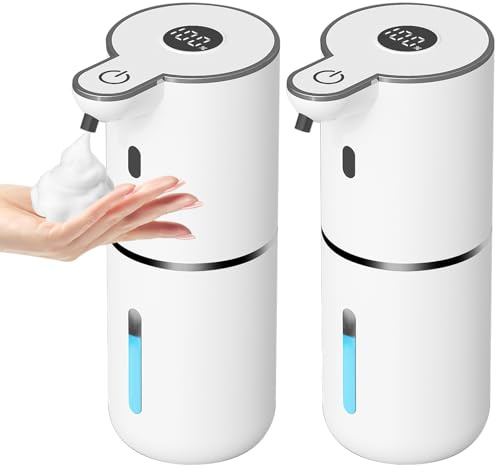 OHIFAST 2 Pack Automatic Foaming Soap Dispenser Touchless, USB Rechargeable Smart Hand Soap Dispenser, 6-Level Adjustable, 12.8oz/380mL Wall Mount for Bathroom Kitchen Dish Soap-White