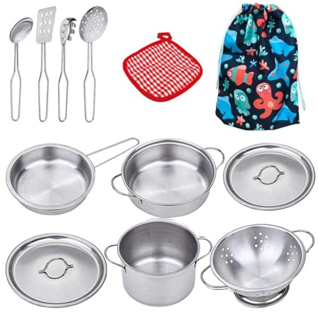MagiDeal Jouets de Cuisine, Jeu de Simulation, casseroles et poêles, Mini ustensiles de Cuisine en Acier Inoxydable, Jouets de Cuisine, ustensiles de Cuisine