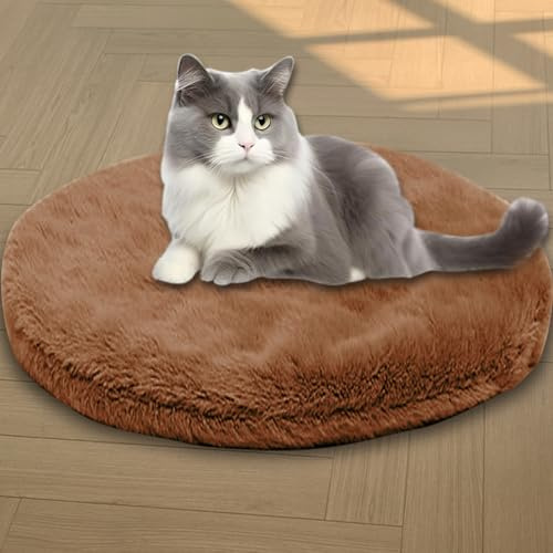 Beruhigende Katzenbetten, waschbare Katzendecke, luxuriöse Hundematte, weich, flauschig, Premium-Flanellstoff, Haustierbett, warmes Katzenkissen, doppelseitig (Braun, S-43 cm, rund)