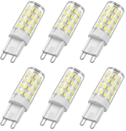 Lueden G9 LED Bulbs Cool White 5W 6000K LED Light Bulbs, 6 Pack | 50W Halogen Equivalent 600LM No Flicker Non-dimmable Energy Saving Light Bulb for Home Office Bathroom Chandelier, AC220-240V