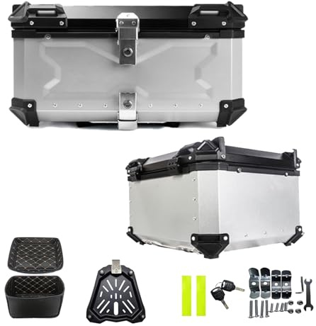 Baúl Superior, Trasero, 45-100 L [Resistente], baúl Universal de Aluminio para Motocicleta, con Cerradura de Seguridad para Casco y Equipaje (Color: Plateado, tamaño: 55 L) (Plata: