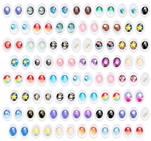 PH PandaHall 50 Styles Eye Glass Cabochons 100pcs Eyes Cabochons 14x10mm Kawaii Animal Eyes Oval Flatback Dome Cabochons for Puppet Sculptures Crochet Plush Animals Amigurumi