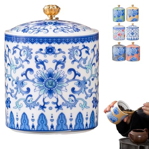 Saliera in ceramica con coperchio, 250 ml, contenitore per sale vintage floreale per piano di lavoro, barattolo ermetico per spezie, piatto da cucina per caffè, zucchero, spezie e caramelle (S5)