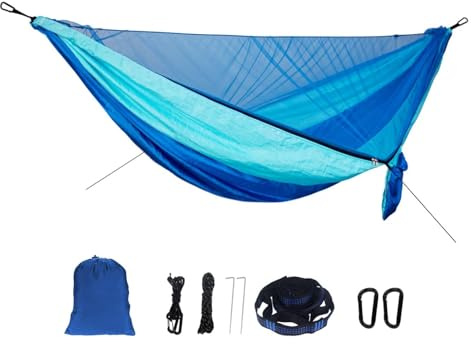 SEAFRONT Outdoor-Hängematte mit Moskitonetz, Nylon und Netz, 300 Kg Tragkraft, Einfache Installation für Camping und Picknicks (BLUE)
