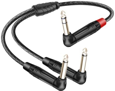 RIIEYOCA Cavo Insert Right Angle 1/4 di pollice TRS Stereo a Doppio 1/4 di pollice TS Mono (Da 6,35 TRS a 90 gradi a doppio 6,35 TS, 0.5M)