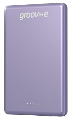 Groov-e Power Bank 5000mAh Portable Magnetic Wireless Charger - Lilac - Fast Charging, Recharges Smartphones Up to 2 Full Times, USB-C Input and Output, Compatible with MagSafe