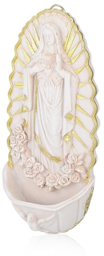 HOOTNEE Acquasantiera da Parete in Resina Guadalupe Decorazione Religiosa Sospesa per Chiesa e Casa Contenitore Elegante per Acqua Santa e Fiori Elemento Sacro per Ingresso e Soggiorno