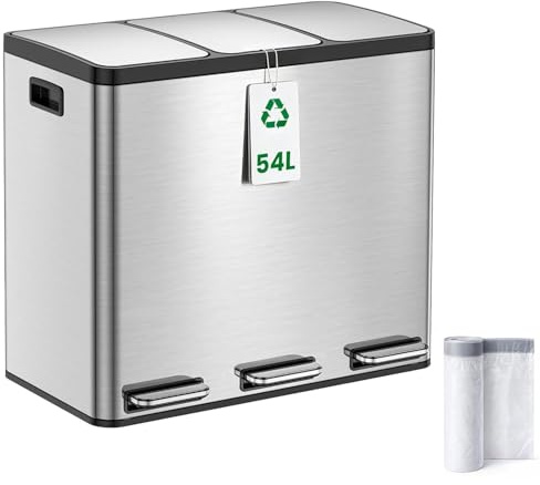 YEAUPE PRO 30L Duo Stainless steel Kitchen Bin Waste Garbage Can 2 Compartments With Bas Connectors