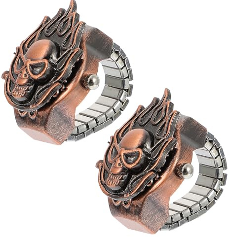 Ciieeo 2 Stück Vintage Fingeruhr Ring aus Metall mit Aufklappbarem Deckel Elastische Retro Ringuhr für Damen und Herren Kreative Punk Schmuckuhr für Alltag und Geschenk