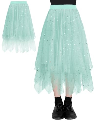 AUYAO Falda Tul Lentejuelas, Terciopelo Vintage, Azul Claro | Falda Plisada Terciopelo, Elegante Vintage, Ballet Prom, Fiesta