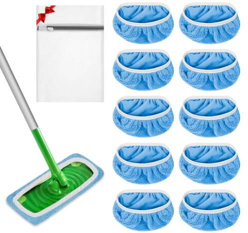 URAQT 10 Pezzi Panni Riutilizzabili per Swiffer Sweeper Mop, Cuscinetti in microfibra, Panni Cuscinetti per Mocio in Microfibra di Ricambio,Straccio Lavapavimenti per Pavimenti Asciutti/Bagnati, blu