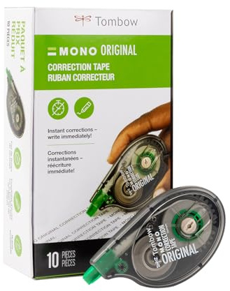 Tombow 68720 MONO Original Correction Tape, 10-Pack. Easy To Use Applicator for Instant Corrections, White, 10 Count (Pack of 1)