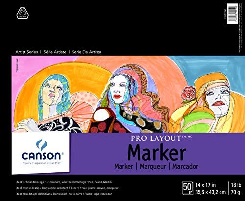 Canson Artist Series Pro Layout Marker Pad, 14” x 17”, Fold-Over Cover, 50 Sheets (100511049), 14 x 17 , white