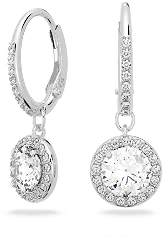 Swarovski Pendientes Angelic, Talla redonda, Blancos, Baño de rodio