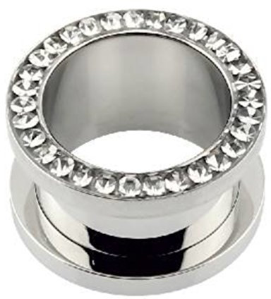 eeddoo Flesh Tunnel Kristalle Silber Edelstahl 1,2 mm Kristallklar