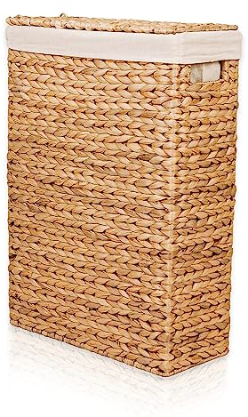 Lycce Wäschekorb mit Deckel 27 l Nischenwäschekorb Wasserhyazinthe Wäschekorb schmal für wenig Platz - großer Stauraum natur (Gr. 1)