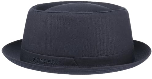 Stetson Athens Cotton Porkpie Hut Made in Italy Damen Herren Sommer Winter Herbshut mit Innenfutter dunkelblau 61 cm