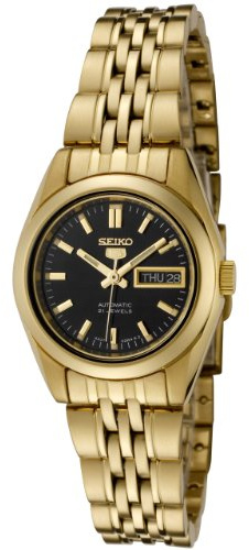 Seiko Women's SYMA40K Seiko 5 Automatic Black Dial Gold-Tone Stainless Steel Watch