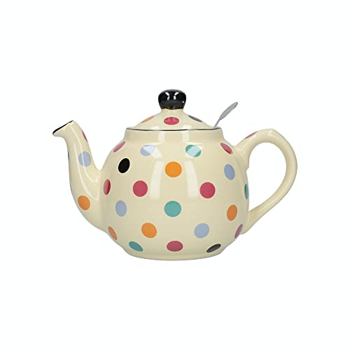 London Pottery Farmhouse Polka Dot Teapot with Infuser, Ceramic, Ivory/Multi Spot, 4 Cup (1 Litre)