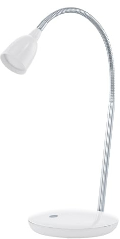 EGLO LED Tischlampe Durengo, 1 flammige Tischleuchte Modern, Klassisch | Schreibtischlampe aus hochwertigem Kunststoff und Stahl, Bürolampe in Weiß, Chrom