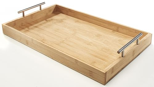 Kobolo Tablett rechteckig aus Bambus mit Metallgriffen