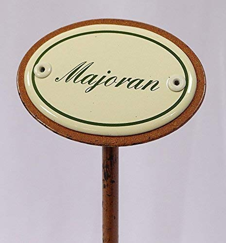 linoows Kräuterschild Kräuterstecker Emaille, Majoran, Erdspieß 25 cm