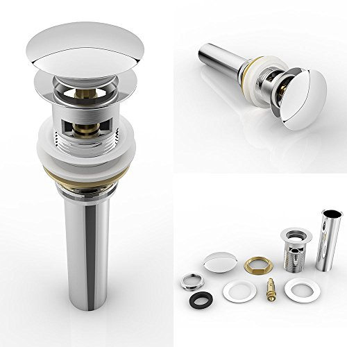 Push Open Ablauf Waschbecken AA12 mit Überlauf-Funktion edel verchromt mit Rohrverlängerung Dichtungen Deckel Groß Rund