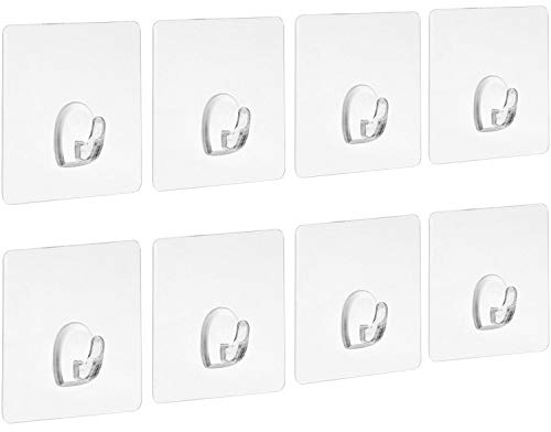 Blulu Vinyl Klebehaken Belastbar Transparente Haken Ohne Nageln für Küche Badezimmer Tür Wand, 8 Packung