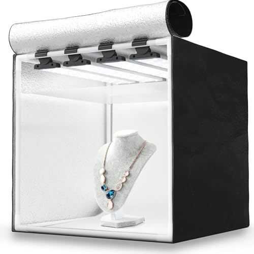 HAVOX - Studio Photo HPB-40XD - Boîte à lumière Portable avec 4 rampes LED inclinables - Lightbox 40x40x40cm - Éclairage 5500K - 26.000 lumens - Système Anti-reflet