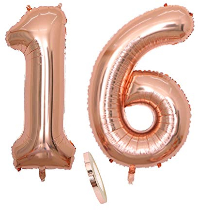 2 ballons numéro 16,Décoration d'anniversaire numéro16 fille en or rose,Gonflable ballon en feuille d'hélium de 40 pouces Figurines,Happy Birthday party ballon géant pour fête doux Bal(XXXL 100cm)