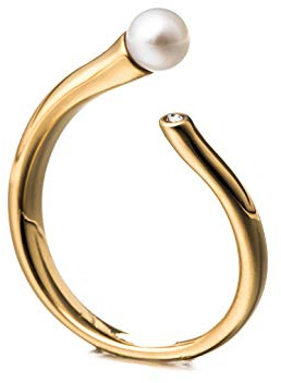 Heideman Perlenring Damen gold Edelstahl matt mit Perle Gr.62 | Perlenring Gold, Edelstahl, offener Bypass-Ring mit perlmuttschimmernder Perle, Damen, nickelfrei, Geschenk