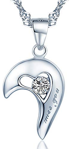 Unendlich U Miss you 2-Teilig Halskette Liebe Motiv Partner-Ketten 925 Sterling Silber Herren Herzanhänger Geschenk für Liebste