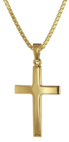 trendor Kreuz-Anhänger Gold 333 (8 Karat) + Goldplattierte Kette 75263 | Damen und Herren Halskette mit Gold-Anhänger zeitloses Kreuz aus Echtgold