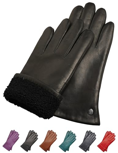 AKAROA ESTD 2019 Lederhandschuhe Damen MIA, Touchscreen Funktion, italienisches Leder, Futter aus original Neuseeland Lammfell, 4 Größen S - XL