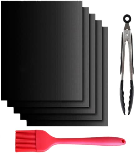 BBQ Griglia Tappetini Barbecue 40x60 cm Set 5Pz Stuoie Barbecue Antiaderente Riutilizzabili Senza-PFOA Resistente al Calore per Griglia a Carbone Gas We-ber