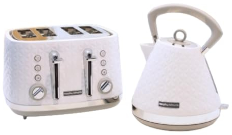 Morphy Richards Vector Pyramid Kettle and 4-Slice Toaster Set – 1.7L Rapid Boil Traditional Kettle with Anti-Limescale Filter & Variable Browning 4-Slice Toaster, White 108134 | 248134