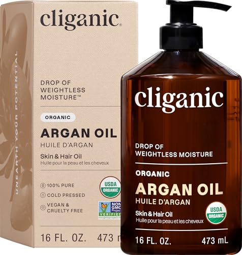 Cliganic Arganöl Bio, 100% Rein, 500ml | Marokkanisches Arganöl für Haare, Gesicht & Haut | Natürliches kaltgepresstes Trägeröl