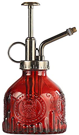 Jarra de cristal retro con pulverizador para plantas y flores, ideal para regar pequeñas plantas en casa u oficina